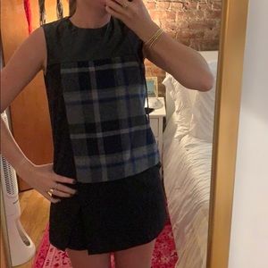 Calvin Klein leather and plaid sleeveless top
